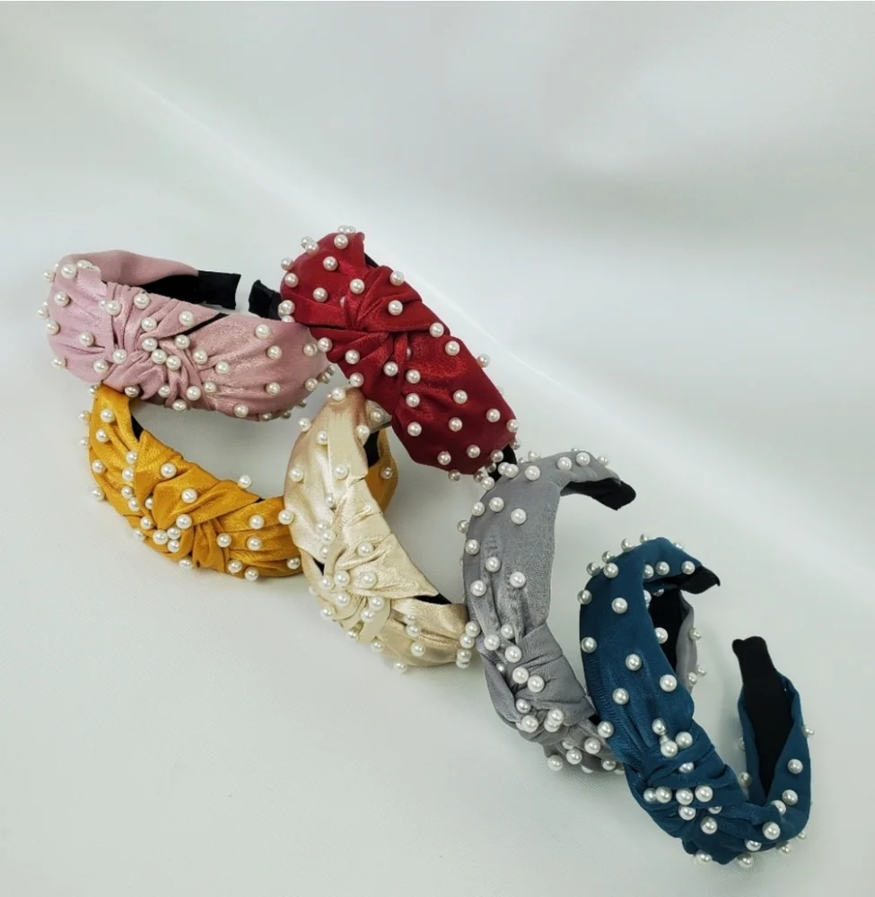 Wide Head Band Hairband Knot Pearls Beads